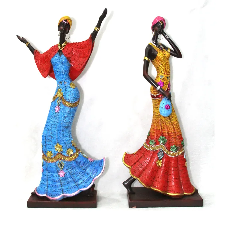 घर डेको नृत्य अफ्रीकी महिला मूर्ति राल शिल्प ब्लैक लेडी मूर्ति
