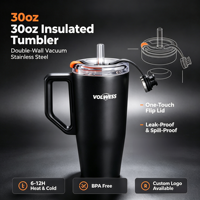 Gobelet de voyage isotherme en acier inoxydable de 30 oz avec poignée, couvercle anti-fuite à verrouillage de sécurité, double paroi sous vide pour activités extérieures et salle de sport