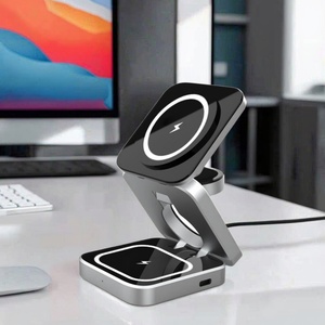 Produit phare : Station de charge sans fil magnétique portable pliable 3-en-1 à charge rapide 15W pour Samsung Galaxy et écouteurs USB - Product Image 1