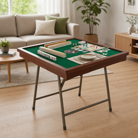 Tapis de Mahjong américain rose vif avec bordure palmier, pliable, pieds en acier inoxydable, antidérapant, réduction du bruit, pour 4 joueurs