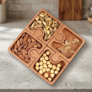 Handmade Engraved Vintage 4 Compartment Wooden Eco-Friendly Irregular Shape Serving Platter Stand Dry Fruit Dish Plate Party - Product Image 1