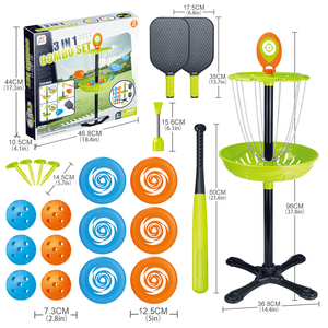 Juego de <span class=keywords><strong>3</strong></span> en 1 para Niños al Aire Libre: Disco de Golf, Palas de Pickleball y Bate de Béisbol, Juguetes Deportivos Familiares para Jardín, Seguros y Duraderos de PP - Product Image 3