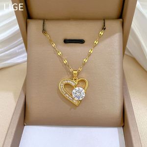 Trendy Gold Plated Stainless Steel Heart Diamond Necklace Jewelry Luxury Bling Zircon Heart Necklace for Women Girls - Product Image 2
