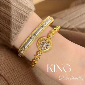 เครื่องประดับคิงซิลเวอร์ S925 กำไลข้อมือเงินแท้ชุบทองประดับคริสตัลลายดาวสำหรับผู้หญิงสวมใส่ทุกวัน - Product Image 1