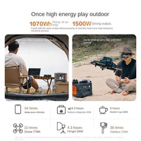 Station d'alimentation portable 1070Wh 1500W LiFePO4, alimentation extérieure, charge solaire pour le camping, l'éclairage extérieur et l'alimentation de secours