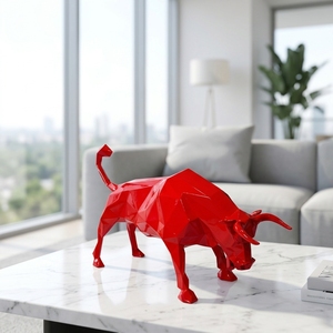 Estatua <span class=keywords><strong>de</strong></span> <span class=keywords><strong>Toro</strong></span> Rojo Geométrica <span class=keywords><strong>de</strong></span> Resina <span class=keywords><strong>de</strong></span> Fibra <span class=keywords><strong>de</strong></span> Vidrio con Forma <span class=keywords><strong>de</strong></span> Animal, 140 cm, 30 kg, para Decoración <span class=keywords><strong>de</strong></span> Interiores y Coleccionismo, Gran Venta 2019 - Product Image 4