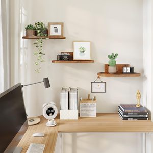 Wooden Wall-Mounted Floating Shelf 3-Tier Brown Office Organizer Multifunctional <b>Storage</b> <b>Rack</b> - Product Image 1