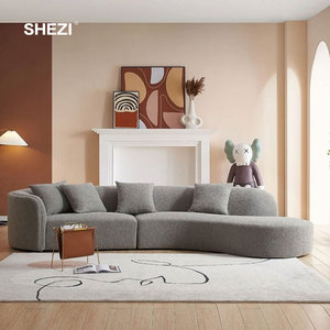 أريكة SHEZI العصرية المستديرة الناعمة، كنبة بسيطة بتصميم بسيط، أريكة قماشية بيضاء فاخرة بتصميم خاص - Product Image 3