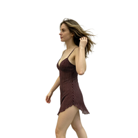 Robe mini en tricot à rayures marron, bretelles spaghetti, col en V, imprimé numérique, taille naturelle, printemps-été pour femmes
