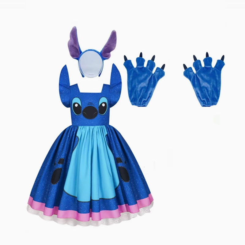 Blue  Dress + Headband + Gloves