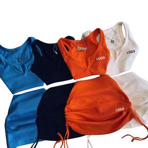 OEM Custom Logo Damen Baumwolle High Elastic Crop Top Rock Set Niedlich 2 Zweiteiler Set Lässig Sexy Sommer Outfits für Frauen - Product Image 4