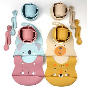 Utensilios de entrenamiento para niños pequeños, Baberos y cuencos de silicona sin BPA, conjunto de alimentación de bebé de etapa de destete Led - Product Image 1