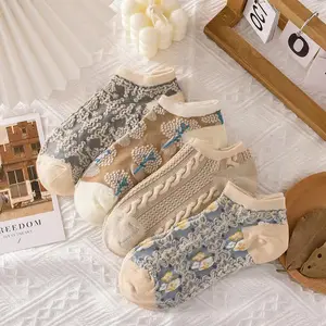 New Spring Women Short Vintage floral Mesh Ankle Length Socks For Young Girls