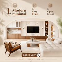 Système mural TV sur mesure avec rangement multimédia intégré et revêtement en grain de pierre pour projets de luxe
