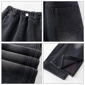 YYO Jeans baggy pour filles, pantalon en denim à jambe large et taille élastique, vêtements confortables pour enfants de 4 à 16 ans, vente en gros, personnalisé, automne-hiver - Product Image 3