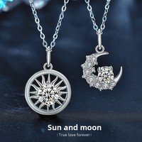 Collier de couple Soleil et Lune en argent sterling 925 avec moissanite originale, pendentif de clavicule haut de gamme pour femme, chaîne croisée