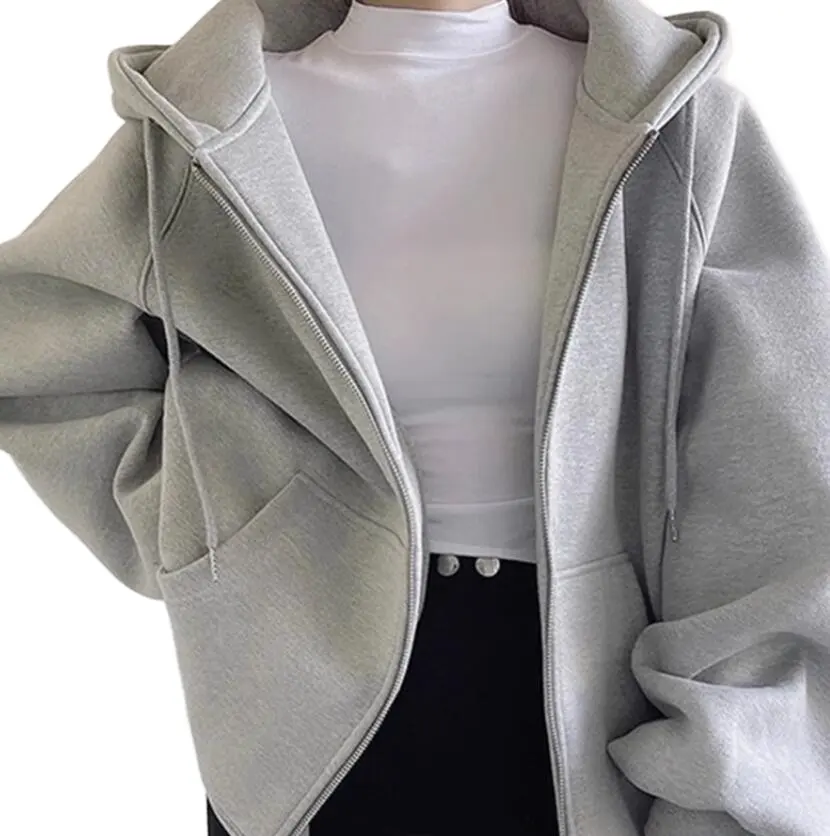 Fabrika toptan özel tasarım bayan hoodies sonbahar kış rahat zip kış giysileri moda