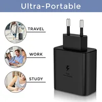 Chargeur rapide USB-C 45W noir et blanc avec options de prises EU/UK pour téléphones et tablettes