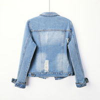 Vente en gros Veste en jean bleu de haute qualité à la mode surdimensionnée, vêtements déchirés à col rabattu pour femmes, veste en jean