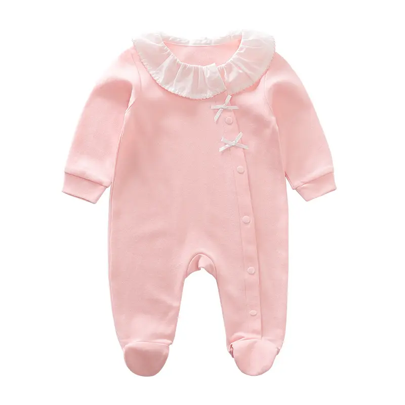 2020 Spring baby girl New born pink white cotton romper