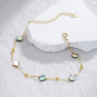 Bracelet trèfle à quatre feuilles RINNTIN GMB65 en argent sterling 925 avec perles de coquillage roses, bracelet à breloque trèfle pour femmes, vente en gros