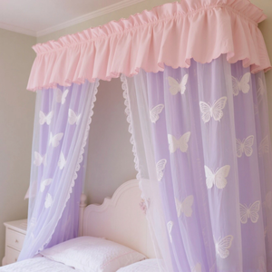 2025 romántico Pastoral Floral hogar mosquitera rectángulo soporte de techo <span class=keywords><strong>cortinas</strong></span> plegables Material de poliéster duradero portátil para - Product Image 2