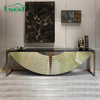Console haut de gamme avec plateau en marbre, table d'entrée de luxe en acier inoxydable, mobilier moderne pour salon, idéal pour projets de villas