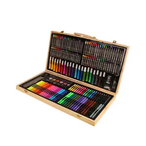 प्रिंट अपने लोगो 180PCS लकड़ी के बॉक्स बच्चे चित्रकला सेट बच्चों रंग कला सेट रंगीन पेंसिल चित्रांकनी तेल हल्के किट बच्चों के उपहार