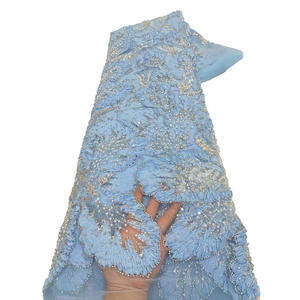 NI.AIビーズレースフレンチブライダルスパンコールネットファブリックメッシュレース真珠付きウェディングイブニングドレス - Product Image 1