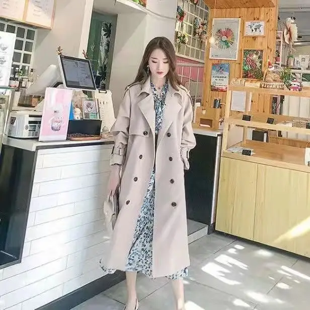 Fasion Long Trench Coat Femme Outwear Pardessus Nouveau Dames Style Lâche Kaki Pour Les Femmes Mince Manteaux