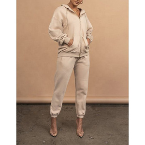 Ensemble de survêtement décontracté pour femme avec logo personnalisé, sweat à capuche zippé et pantalon de survêtement, ensemble 2 pièces, jogging - Product Image 2