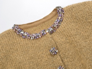 <span class=keywords><strong>Cardigan</strong></span> de Mulheres de Luxo AIMEISI com Decote Redondo Decorado com Strass Coloridos, Suéter Casual Versátil - Product Image 5