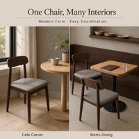 Chaise de salle à manger moderne en bois massif avec assise rembourrée en cuir PU et dossier à panneaux pour café, bistrot, hôtel