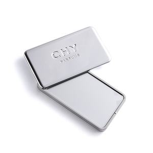 Brand Small Rectangle Silver Metal Debossed Magnetic Rotating Portable Vanity Mirror with Logo - Product Image 1