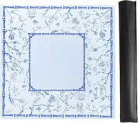 Tapis de jeu de mahjong carré antidérapant en caoutchouc, motif floral en porcelaine bleue et blanche, avec sac de rangement et de transport