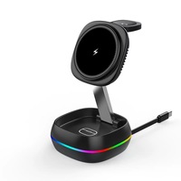 Chargeur sans fil magnétique 3-en-1 T33 avec câble rétractable ABS et métallique 15W pour support de bureau