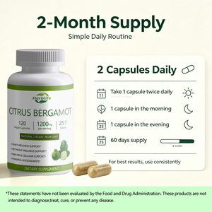 Cápsulas de Extracto de Bergamota Cítrica de Marca Privada OEM, Suplemento para la Salud del Corazón, Apoyo Inmunitario y Antioxidante, 1200 mg por Porción - Product Image 3