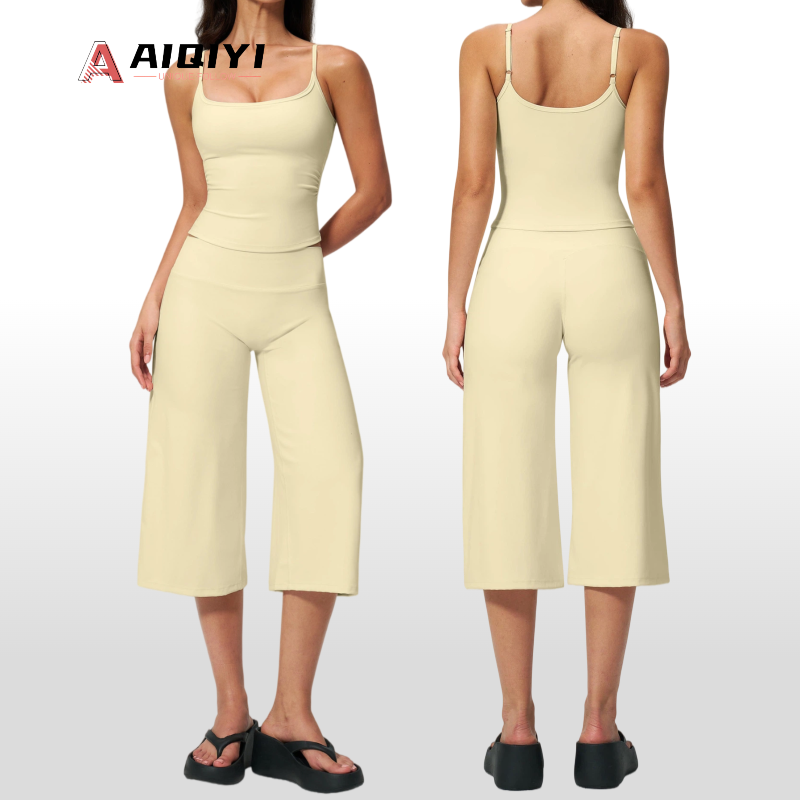 5555-4 Style Sling Yoga Vest High-Waisted Quick-Drying Solid Casual Capri Pants Running Outdoor Clothing Set Women Yoga Sets
