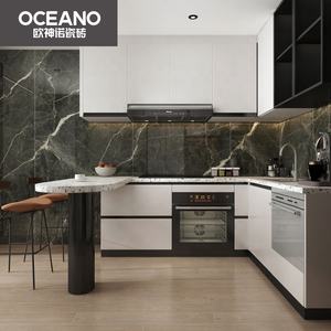 Carreaux de céramique italiens Carrelage de porcelaine murale noir brillant Panneau de télévision Dalle design Salle de bain extérieure Utilisation Carrelage de marbre italien - Product Image 3