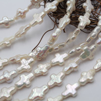 Natural White Cultured Irregular Cross Shape Freshwater Pearls Baroque Pearls