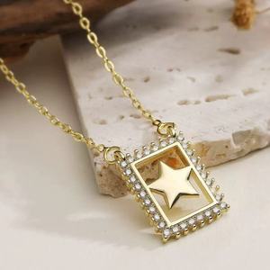 Collier pendentif en zircon plaqué or 18 carats, chaîne en laiton, bijoux géométriques en forme de cœur, croix, étoile, lettre pour femmes, collier en zircon - Product Image 5
