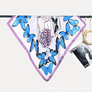 Pañuelo de Seda Azul de Moda Primavera/Verano <span class=keywords><strong>2023</strong></span>, con Estampado Floral de Plantas y Perfume, Pequeño y Cuadrado, para el Cuello - Product Image 3