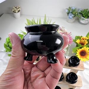Bruciatore d'Incenso a Treppiede in Cristallo di Ossidiana Naturale Artigianale, Calderone da Strega per Meditazione e Guarigione Spirituale - Product Image 2