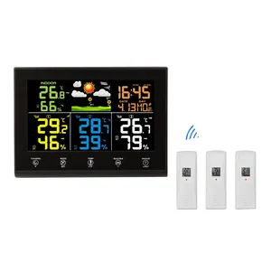 Home Weather Station Clock Indoor Outdoor Thermometer and Hygrometer with Three Remote Thermo-Hygro Sensors