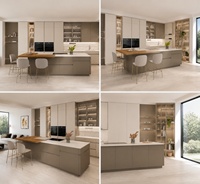 Meubles de cuisine modernes bicolores 2026 certifiés FSC, armoires de cuisine modulaires de luxe crème et kaki, fabricant de meubles sur mesure