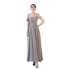 Nuevo Vestido <span class=keywords><strong>de</strong></span> Dama <span class=keywords><strong>de</strong></span> Honor Gris <span class=keywords><strong>de</strong></span> Alta Calidad para Hermanas, Talla Grande - Product Image 5