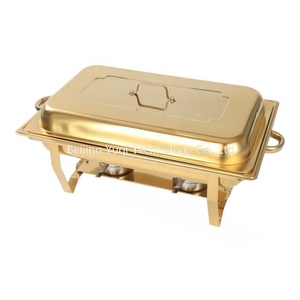 Plat de service pliable de luxe commercial entièrement doré 12L pour buffet de mariage à thème doré, café et réceptions VIP, chauffe-plats pour buffet de nourriture chaude - Product Image 4