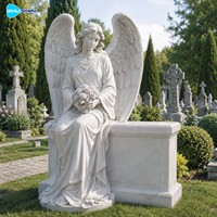 Statue d'ange gardien en marbre blanc durable, sculptée à la main, sculpture religieuse pour cimetière catholique, monument commémoratif