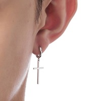 Boucles d'oreilles pendantes croisées style cool en acier inoxydable, Hip Hop Punk, unisexe, mode européenne et américaine, bijoux d'oreille tendance