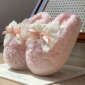 Women's Sweet Bow Indoor Home for Slippers Manufacturers' Warm Closed-Toe Soft Plush Anti-Slip Winter for Slippers for Summer - Product Image 1